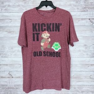 Super Mario Brothers Short Sleeved Tee M Burgundy 871